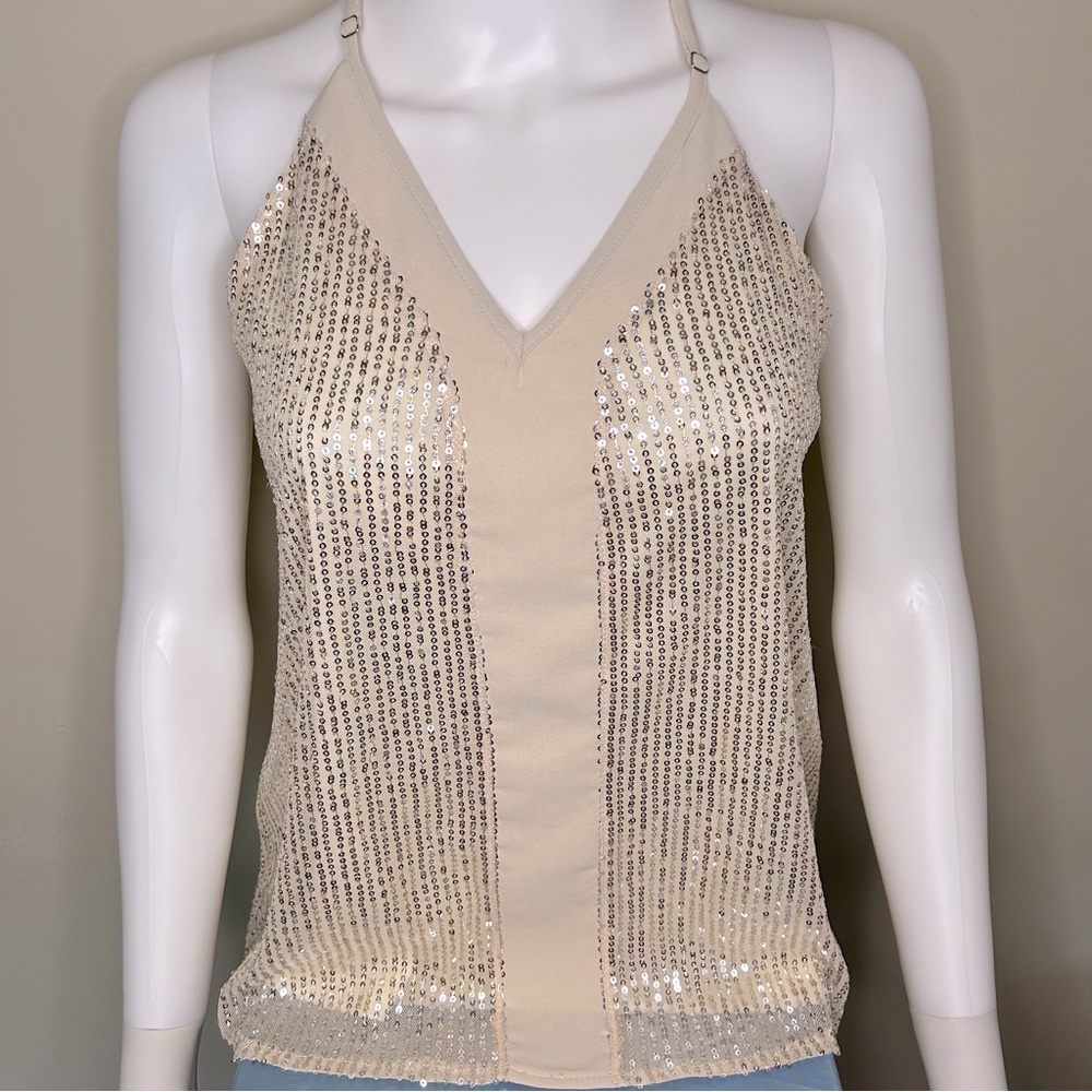 Shimmering Cream Halter Top
